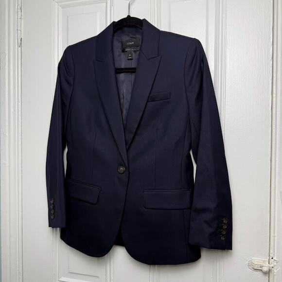 J Crew Super 120s Blazer Womens 4T Navy Blue One Button Suit Jacket Career Prep - Picture 1 of 8